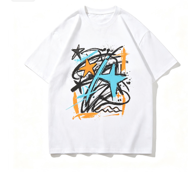 Graffiti Graphic Print Crew Neck T‑Shirt Casual Streetwear Short Sleeve Tee